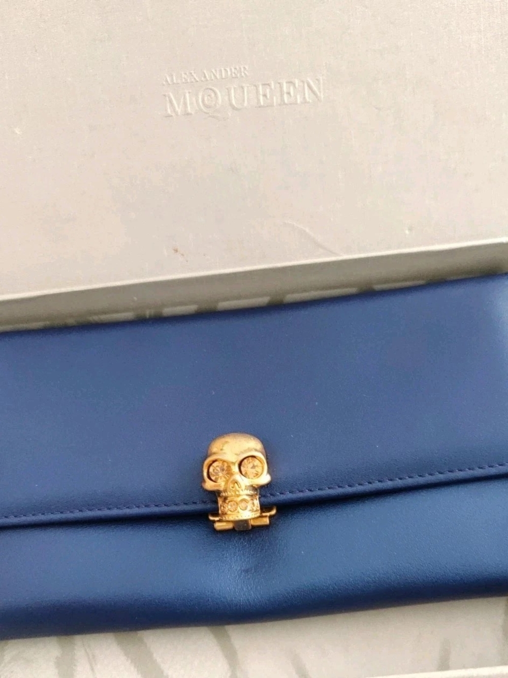 Alexander McQueen Blue Leather Gold-tone Skull Continental Wallet